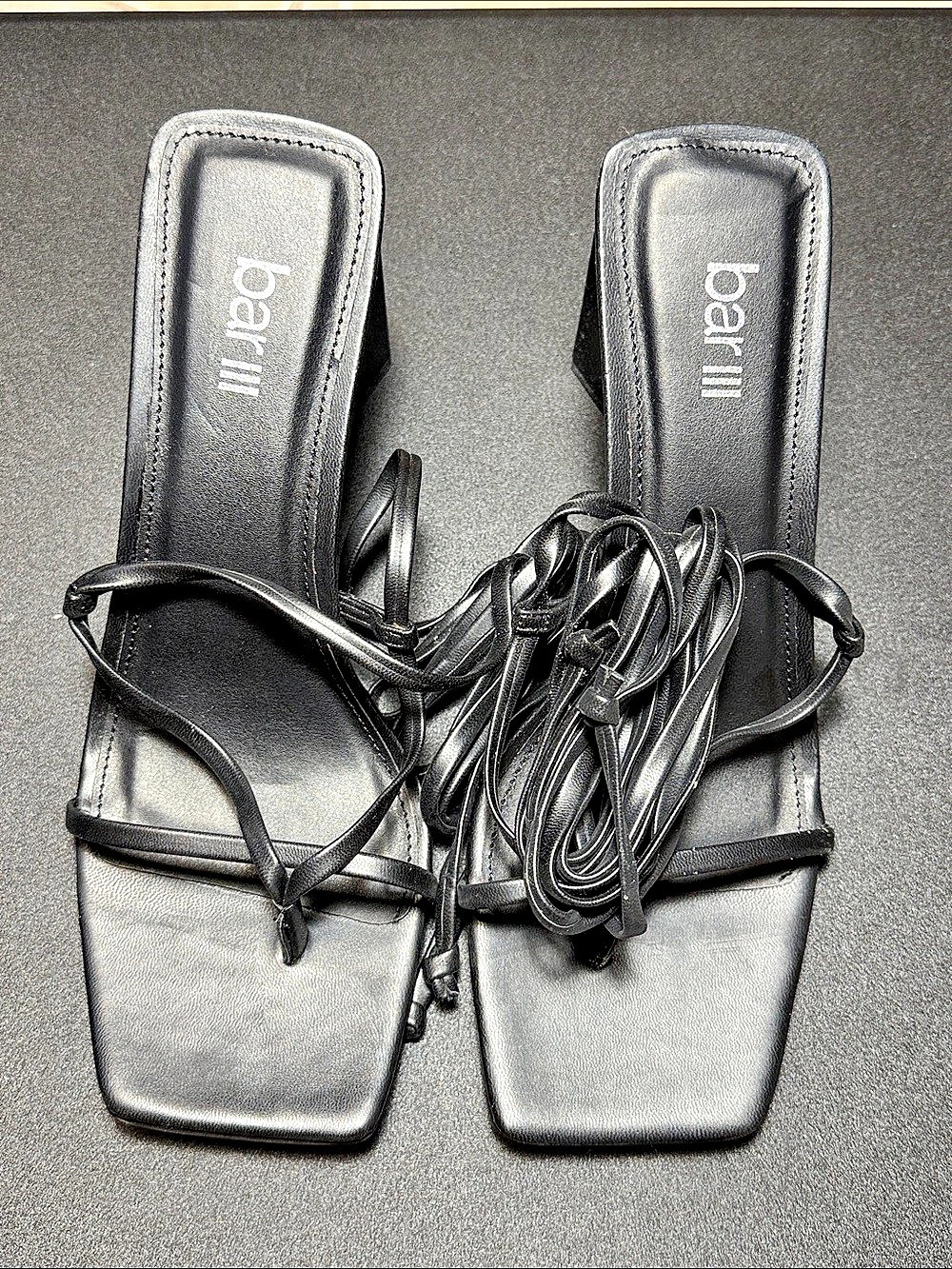 bar III Alana Tie-Up Geo-Heel Sandals Black US 8 M